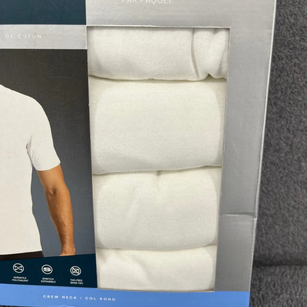 Perry Ellis Portfolio Undershirt Mens L White 4pk Crew Neck Cotton Blend UMPE376